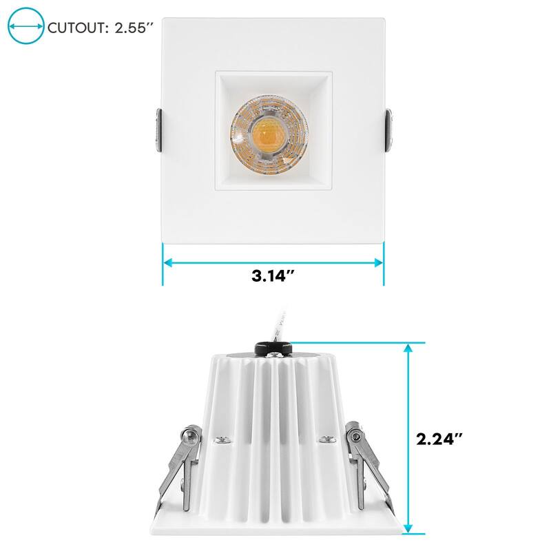 Luxrite 2" Square LED Recessed Light with JBox, 3 Color Option 3000K